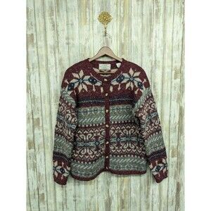 Vintage American Eagle Thick Wool Blend Button Down Christmas Sweater Cardigan M